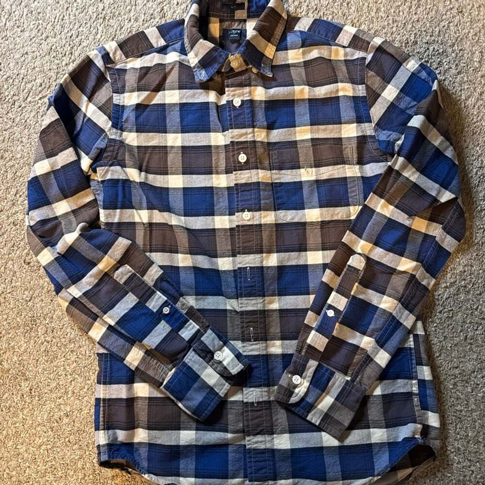J.Crew Slim Oxford Long Sleeve Button Down Shirt Plaid Blue Brown Size S